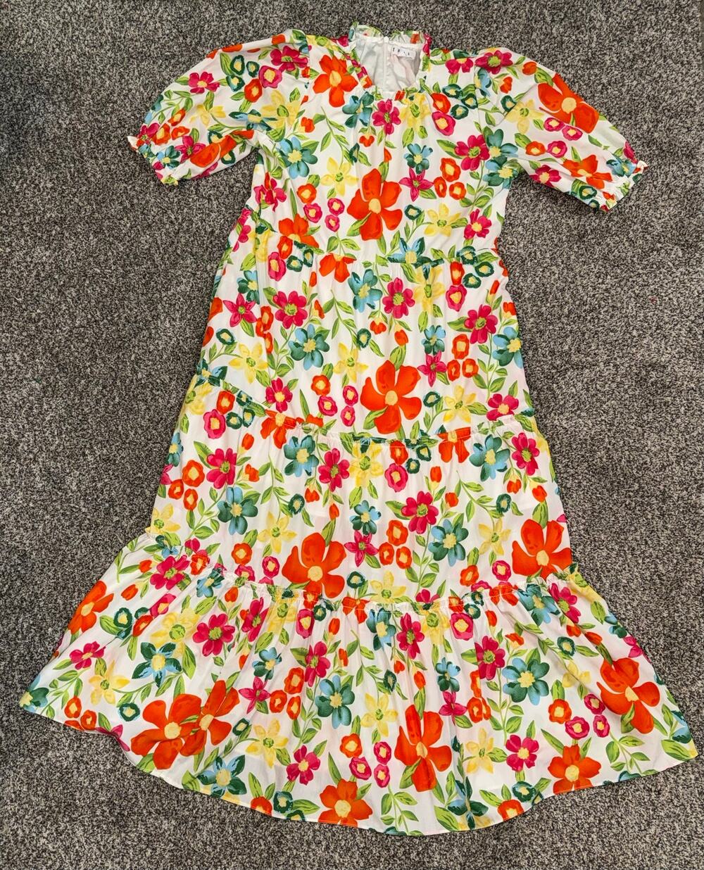 THML Floral Tiered Maxi Dress Size S Multicolor Puff Sleeve Boho